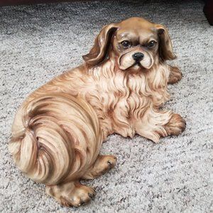 Vintage Marwal large dog statue ~ plaster - chalkware ~ SHIH TZU? PEKINESE?